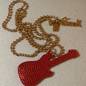 Coach Red Crystal Guitar Necklace with 30” Gold Ball Chain